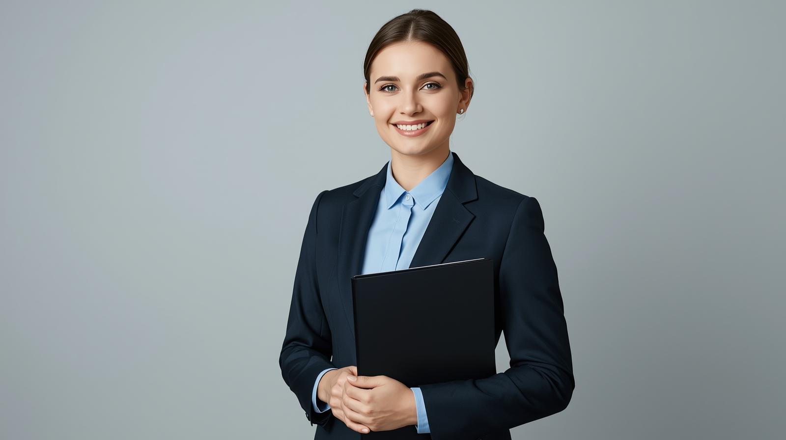 Mujer-joven-con-traje-y-carpeta-en-manos